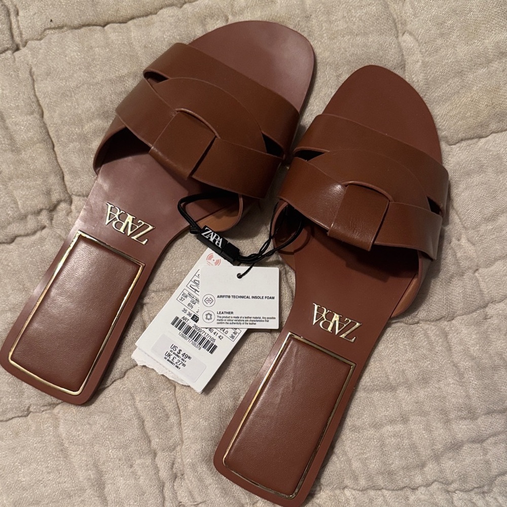 Zara Chestnut Leather Slides